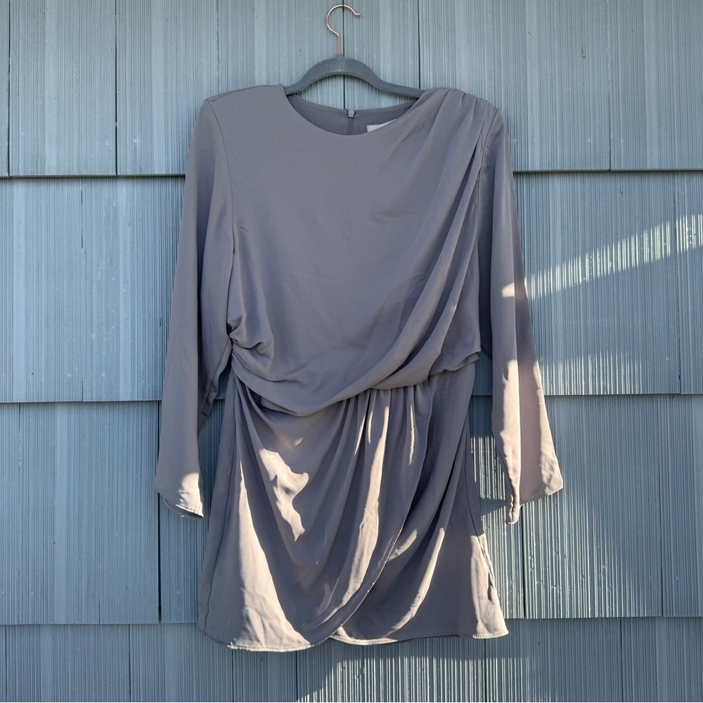 NWT H&M Silver Gray Draped Long Sleeve Wrap Skirt Mini Dress size Large